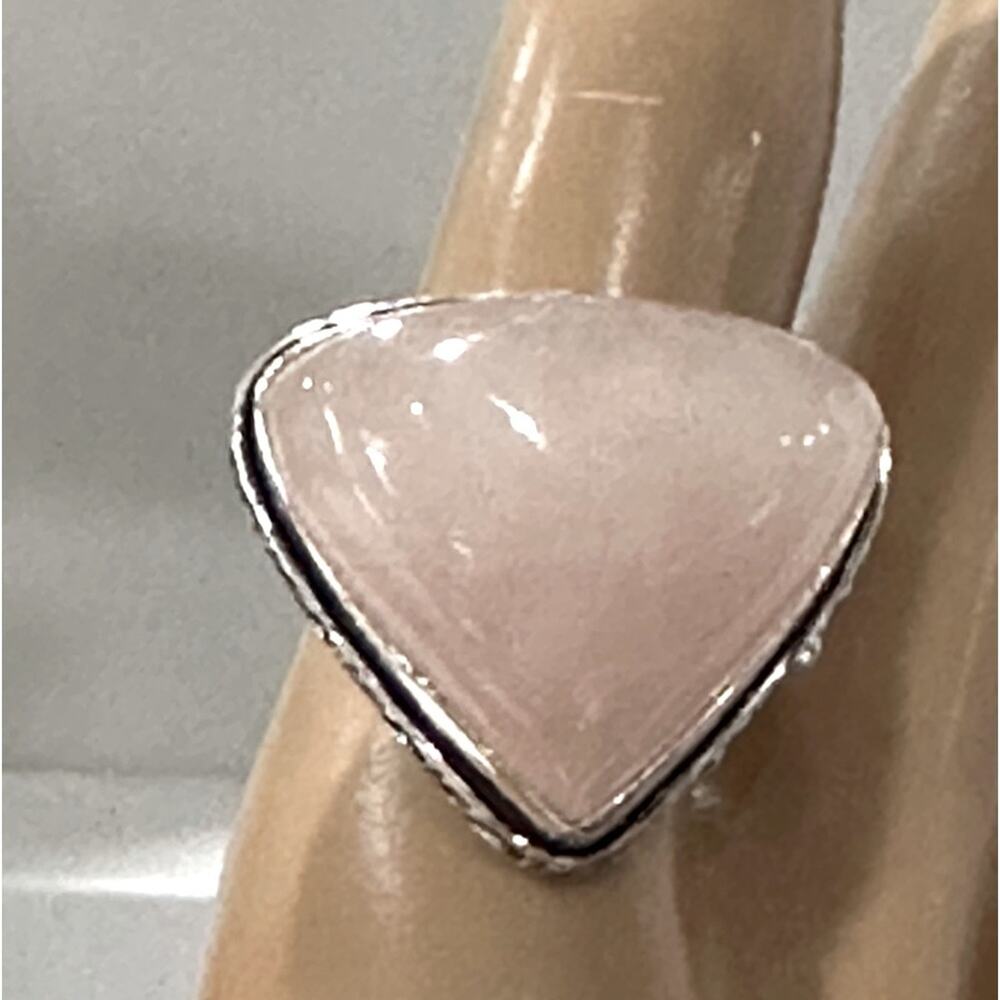 triangle rose quartz gemstone ring adjustable handmade silver‎ 925 plated